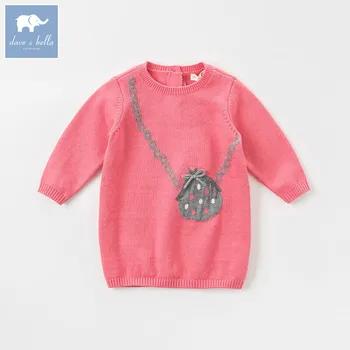 

DB8499 dave bella baby autumn Knitted Dress girls long sleeve dress children birthday costumes infant toddler boutique clothing