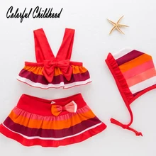 Сладкий полоса оборками бикини для девочек 3 шт. комплект одежды для купания малышей Купальник младенческой Дети bathingsuit комплект одежды для детей