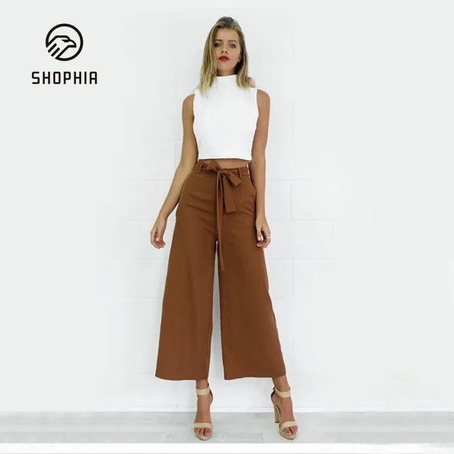 Color sólido Ocasional Pierna Ancha Pant Mujer Plus Tamaño