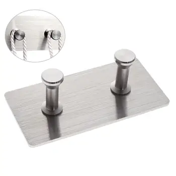 

OUNONA Rectangle Stainless Steel 3M Self Adhesive Double Sticky Hooks for Wall Glass Bathroom Kitchen Heavy Duty Storage