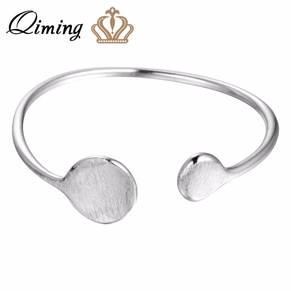 

QIMING Simple Style Round Fashion Rings For Girls Silver-Jewelry Accessories Women Vintage Ring Female Bijoux
