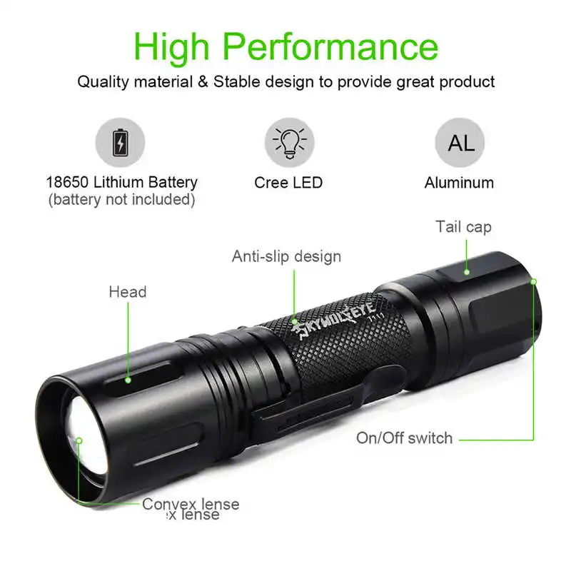 10000LM Zoomable Tactical Military LED 18650 Flashlight Torch Lamp Light powerful led flashlight torch flashlight t6 #4A30 (14)