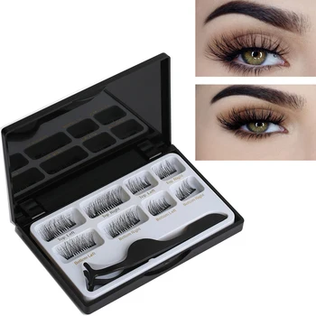 

8 Pcs Lashes & 1 Tweezer Mixed Styles Dual Magnetic False Eyelashes Thick Long Natural Makeup Extension Tool Black lash
