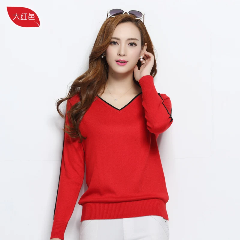 

JECH New 2018 Autumn-Spring Sexy V-neck Cashmere Sweaters Women Candy color Outerwear Pullover Tops Quality Knitted Wool Sweater