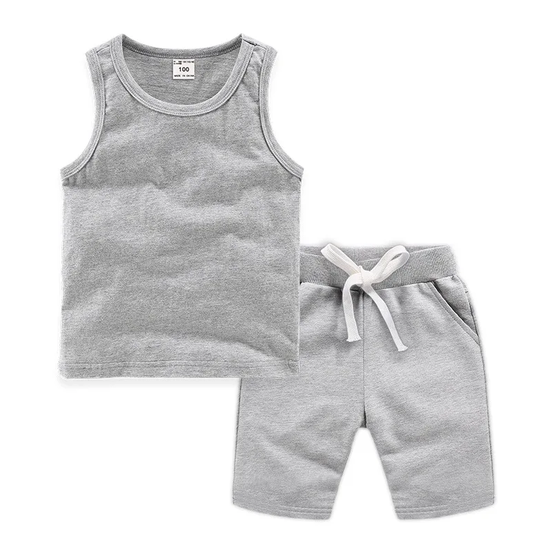 Наслаждайтесь комплект для малышей Одежда для мальчиков детские летние Комплект одежды для маленьких мальчиков девочки; Дети майки из чистого хлопка топы и шорты 2 предмета 18 M-12 T - Цвет: Gray