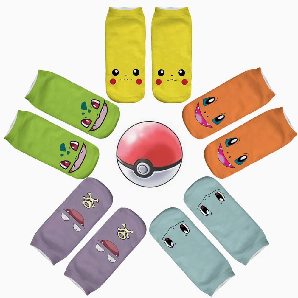 Популярные низкие носки из хлопка и полиэстера с принтом Покемон Пикачу