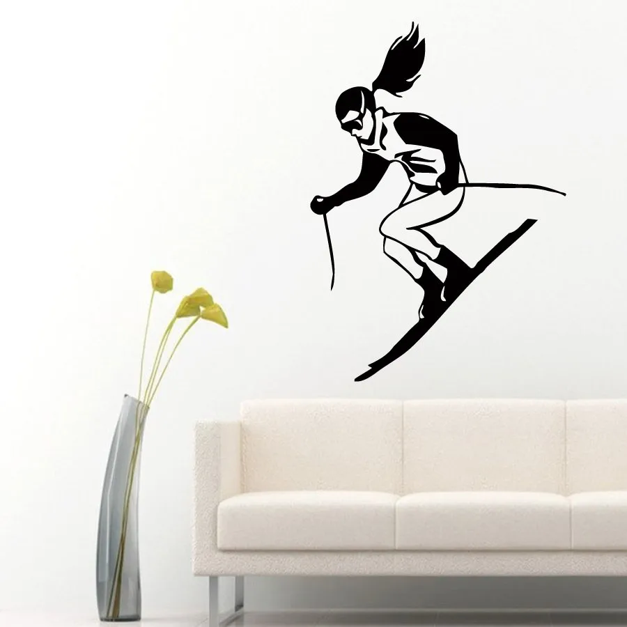 Vinyl Wall Decals Girl Skiing Winter Sport Home Art Decal For living ...