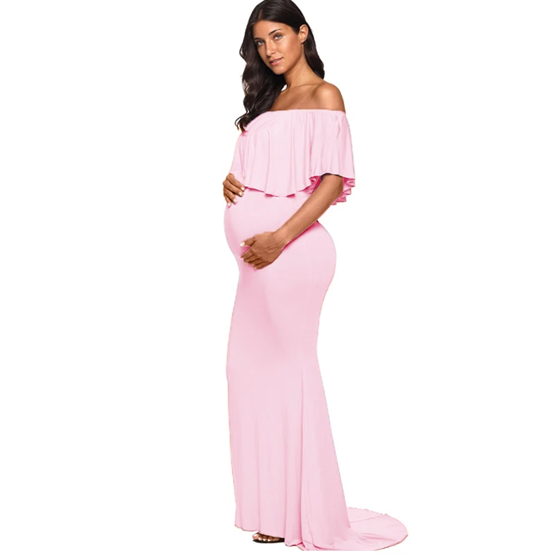 Макси-реквизит для фотосессии платья для беременных для фотосессии платье без Плеч для беременных Платья для беременных длинное розовое платье