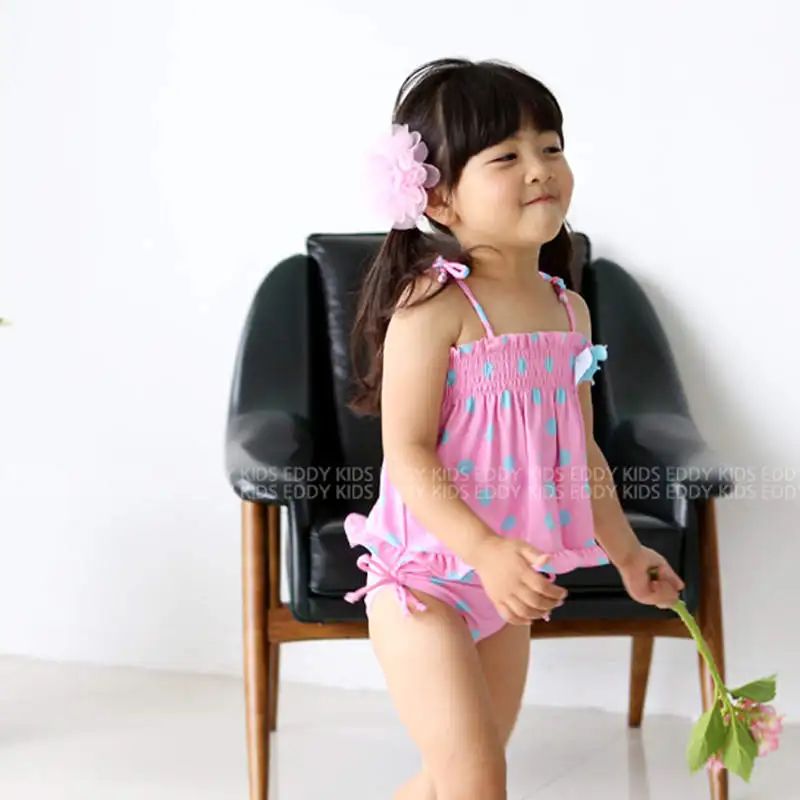 

Swimsuit for Girls Pink Polka Dots split Bikini Set kids 2-piece swimwear for Swimming pool and beach with swimming Cap