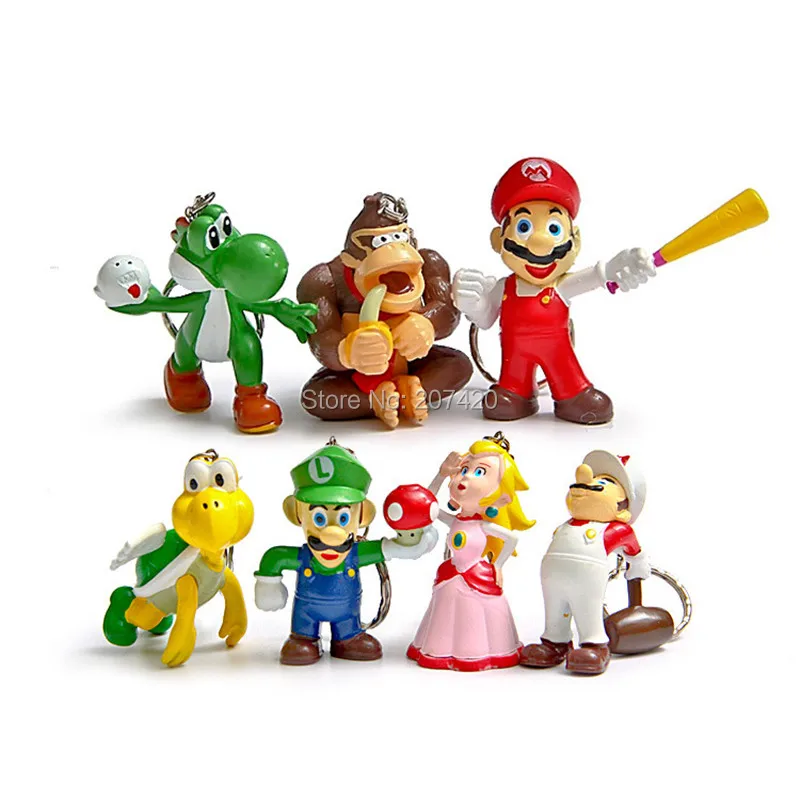 

7pcs/set 5-6cm DIY Decoration Super Mario Priness Luigi Yoshi KingKong Turtle Anime Action Figures