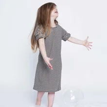 Child Girls Summer Short Sleeve Princess Cotton Dresses Kids Fashion Striped Dress Children Clothing Girl Quality Dress