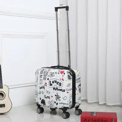 Для женщин печатных Малый багаж 18 Inch кейс для ноутбука модная одежда для девочек 18 дюймов багажник Тяговый стержень чемодан в краткосрочной перспективе чехол квадратный Форма - Цвет: Белый