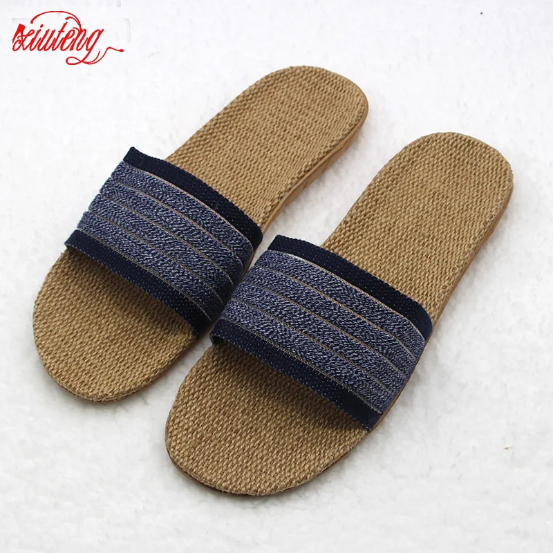 

Xiuteng 2018 New Hot Flax Men Summer Famous Brand Casual Men Sandals Home Slippers Shoes Men Beach Flip Flops Slides large Size