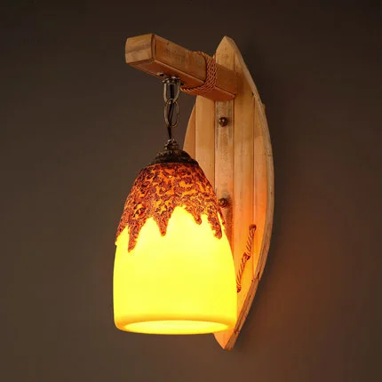 

Mediterranean Style Wall Light Vintage Wall Lamp Creative Edison Lamp Cafe Restaurant Wood Wall Sconces Loft Resin Retro Light