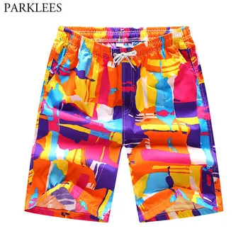 

Mens Hipster Gradient Plaid Print Hawaiian Beach Shorts 2018 Summer New Quick Dry Men Boardshorts Casual Pocket Bermudas Hommes