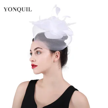 

Nylon white fashion hair wedding ladies fascinator hat tulle women party headwear handmade fahsion hair accessories hair clip