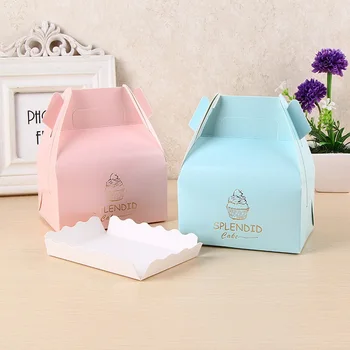 

Wholesale Paper Cupcake Boxes Portable Cake Boxes Gold Stamping Gift Box with Handle 5 Colors WB329
