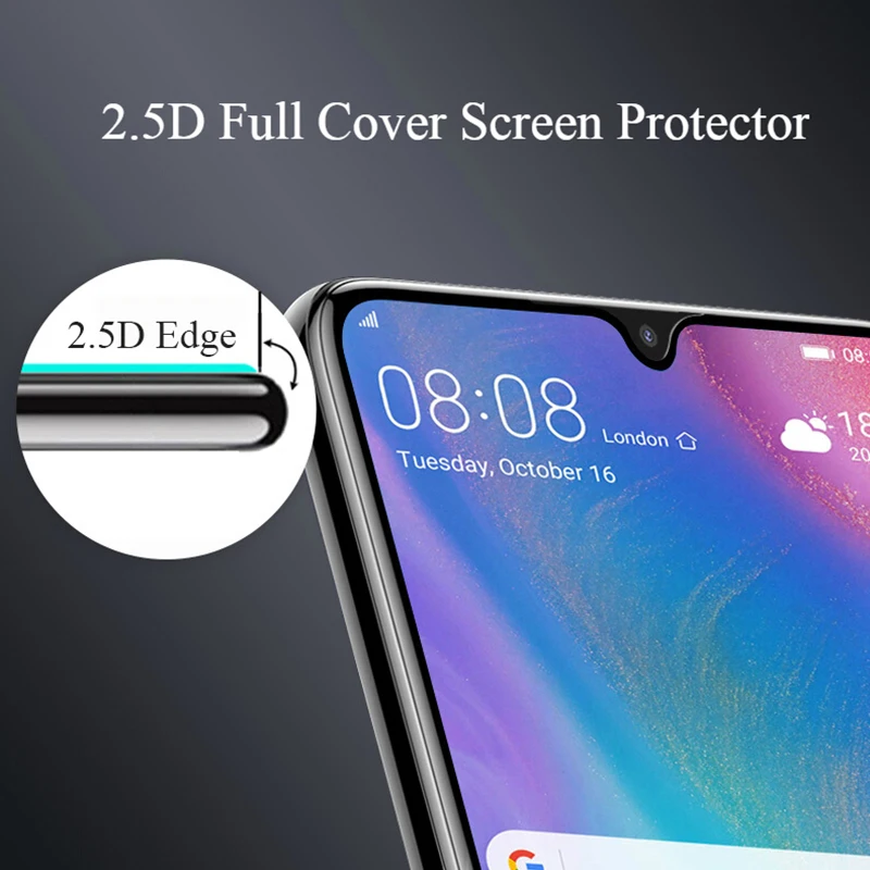 Закаленное стекло 9H для Huawei P30 lite светящийся чехол 2.5D с полным покрытием Защитное