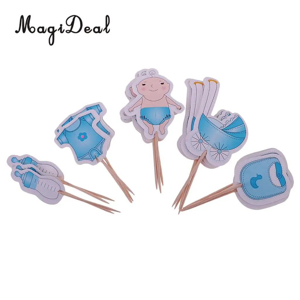 MagiDeal Lovely 20Pcs Baby Girl/Boy Cupcake Picks Cake Toppers Party Favors Decoration for Baby Shower Kids Birthday Party Day