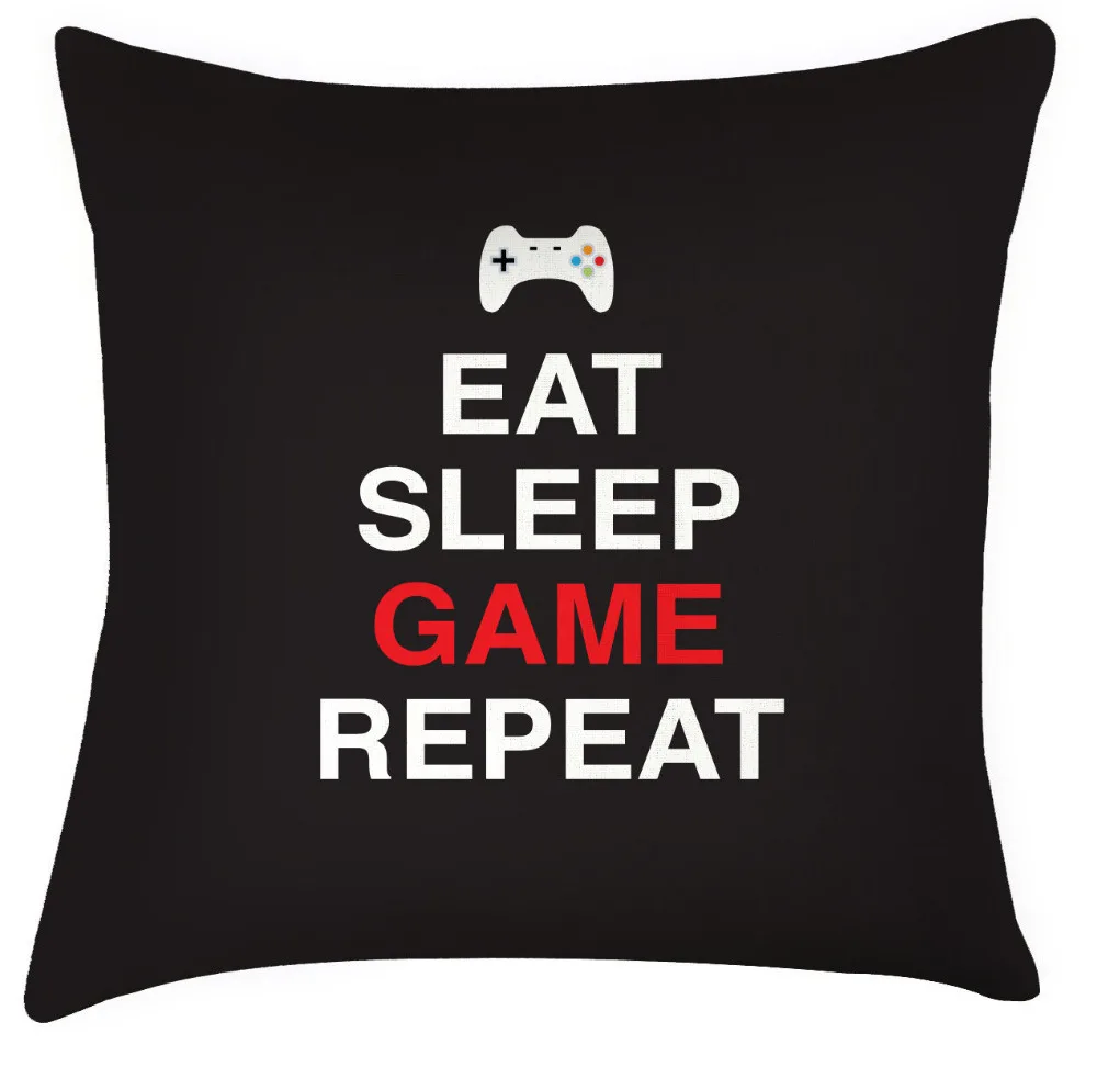 Funny Quote Letter Throw Pillow Case Eat Sleep Game Repeat Gaming Cushion Cover Print Video Game