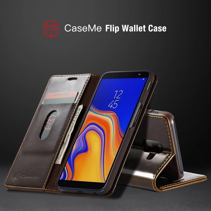 Fashion Oil-wax Leather Flip Cover Case for Samsung Galaxy J4 J6 Plus 2018 Brand Original with Card Holder Coque Classic | Мобильные