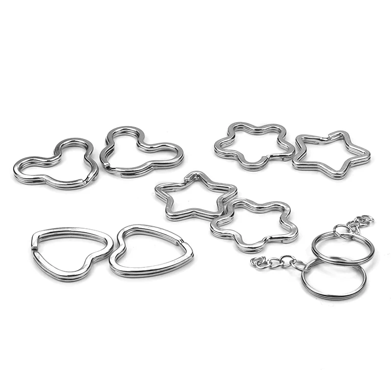 

10pcs/lot Alloy Metal Silver Color Heart Star Shaped Key rings DIY Key Chains Charms Jewelry Accessories