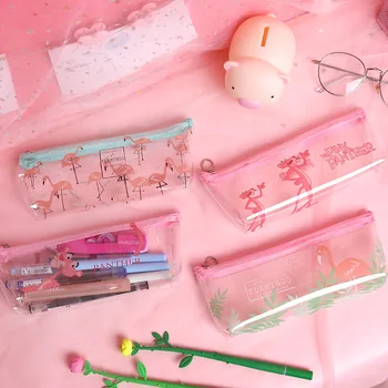 

12 pc/lot Flamingo Leopard soft pvc storage bag / fashion women student creative stationery bag/pencil pen cosmetic bag