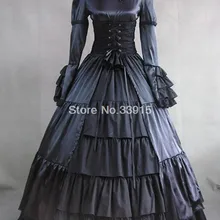 Обычное Дешевое черное платье с длинными рукавами из хлопка и атласа в готическом викторианском стиле средневековое платье лолиты Ренессанса костюм