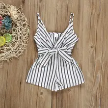 Летний комбинезон для новорожденных без рукавов для маленьких девочек, полосатая одежда для новорожденных с бантом, комбинезон, Одежда для младенцев