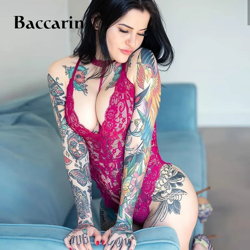 

Classic Lace Bodysuit Women Perspective Hollow Out with Choker Bodysuit Romper Jumpsuit Sexy Bodysuit