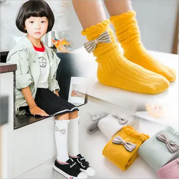 

New Design Bow Knot Cotton Socks Kids Girl Classic School Middle-Calf Pile Warmer Toddler Princess Winter Socks Hot