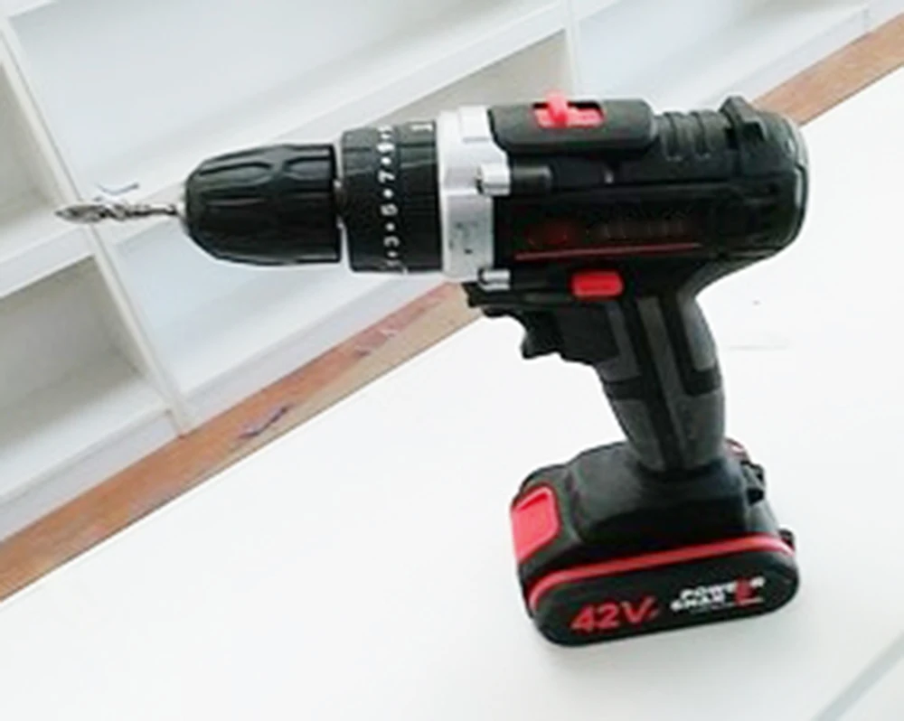 Беспроводная дрель 2 аккумулятора 42 в скорости ударная со светодиодной