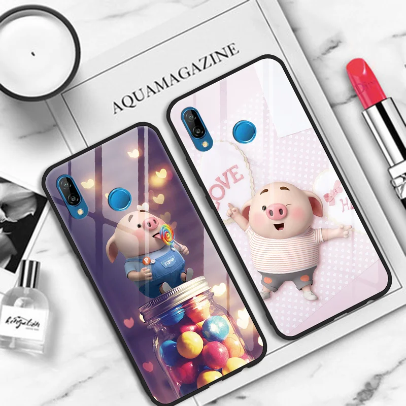 

Cute Pigs Tempered Glass Case For Huawei Mate 20 Lite 9 10 P9 P10 P20 P30 P Smart Plus Honor 8X 7A Pro 10 Lite Nova 3 3i 4 Coque