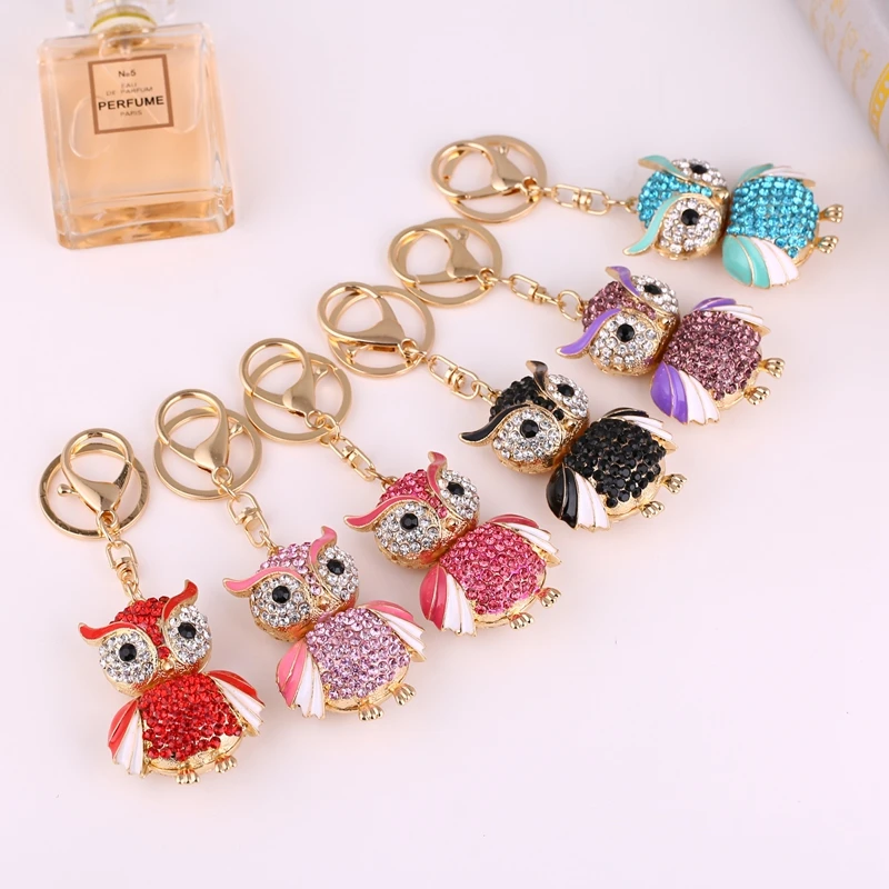 Creative Metal Crystal Key Chain Fashion Rhinestone Owl Keychain Key