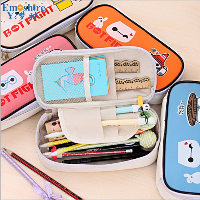 Emoshire South Korea stationery PU large capacity white pencil pencil pencil box super students pencil case box factory direct (2)