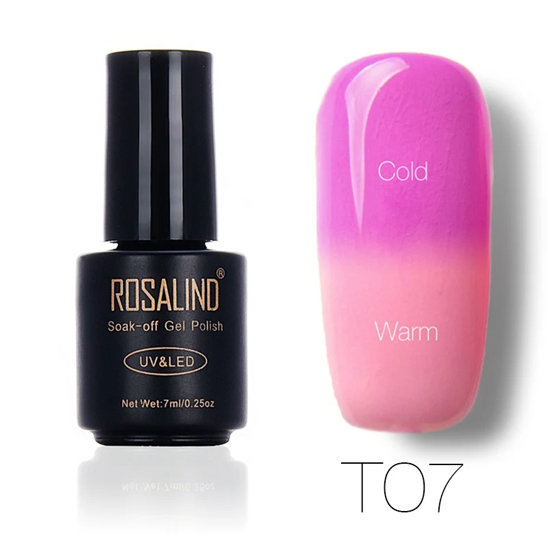ROSALIND, 7 мл, меняющий температуру, лак для ногтей, отклеивается, лак для ногтей, гель, УФ-лампа для сушки, Термальный цвет, акриловая краска, верхнее Базовое покрытие - Цвет: T07