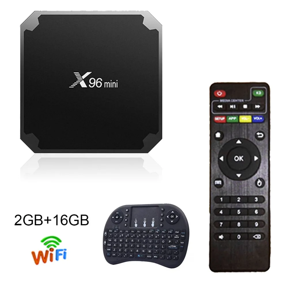 ТВ приставка X96 mini на Android 7 1 OS смарт 2 ГБ 16 четырехъядерный Amlogic S905W 4 ГГц Wi Fi IPTV 8