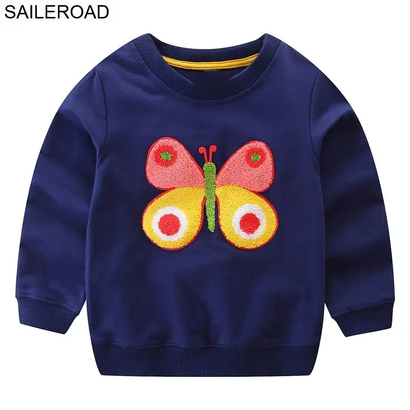 SAILEROAD/толстовки с капюшоном с круглым вырезом и вышивкой в виде бабочек для девочек 4 лет, детские футболки с длинными рукавами хлопковая детская одежда