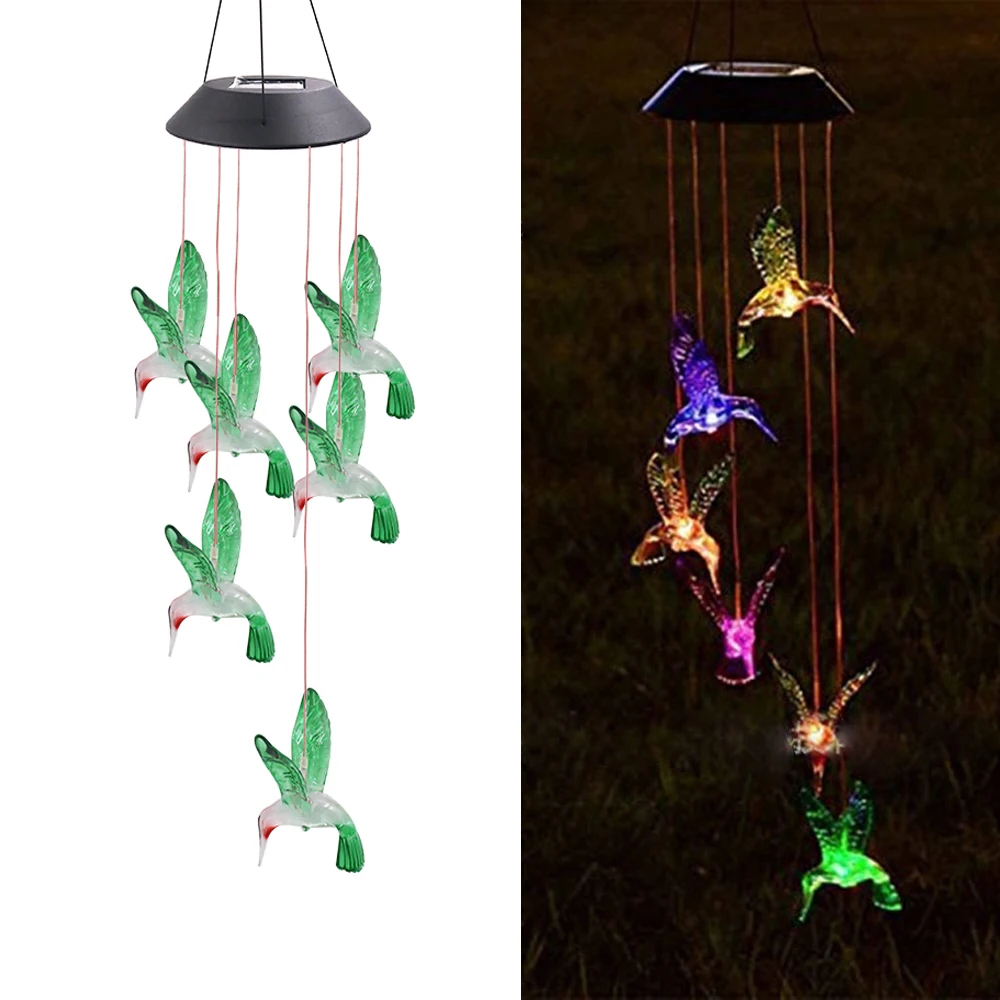 

Solar Power Wind Chime Light Humming Bird Colorful Spinner Ball Waterproof LED Light String for Home Party Garden Patio Decor