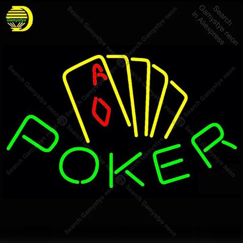 ##BUY Poker Yellow Neon sign Real Glass Tube Bulbs Light Bar Beer Club Custom Game Room signs Store Decoration Signboard Handmade Lamp
