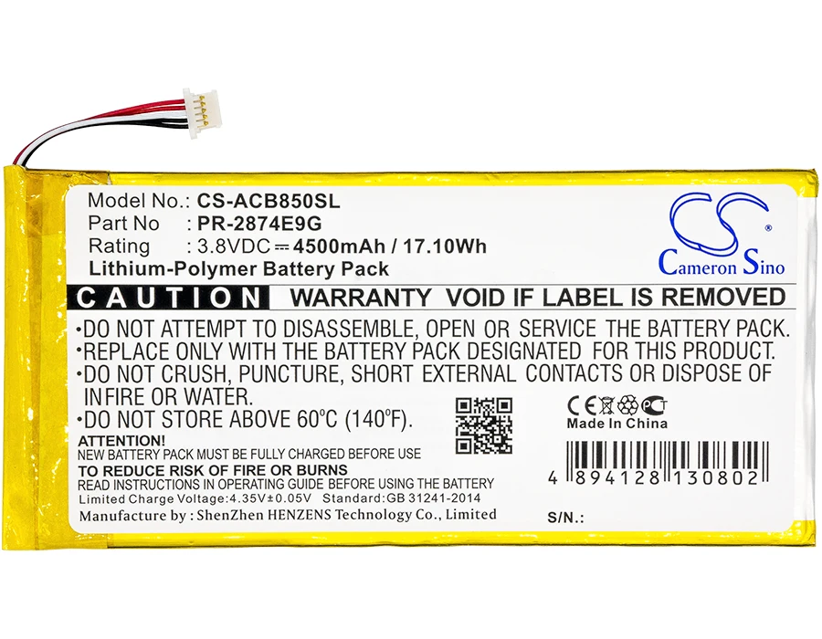 

Cameron Sino 4500mAh Battery PR-2874E9G for Acer A6001, Iconia One 8 B1-850