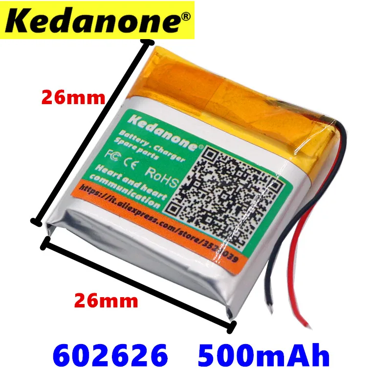 

Kedanone 3.7V 500mAh 602626 602525 Lithium Polymer Li-Po li ion Rechargeable Battery cells For MP4 MP5 GPS PSP mobile bluetoot