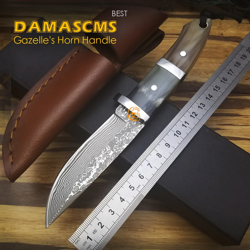 High quality, Stainless Steel + horns Handle , Damascus Hunting Knifein Knives from Tools on