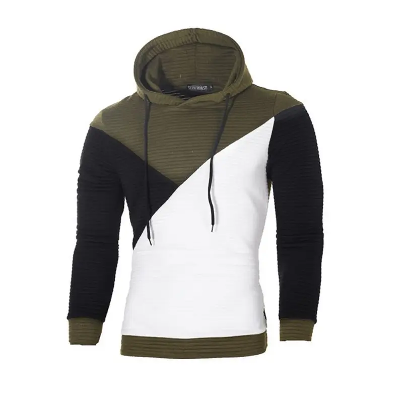 

Fashion Men Patchwork Autumn Winter Pullover Sweatshirts Hooded Color Stitching Long Sleeve Casual Warm Loose Tops Plus Size