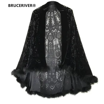 

Bruceriver women's Burn-out velvet cape with feather