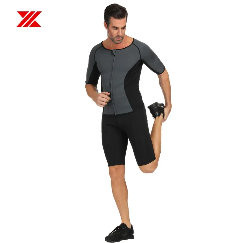 HEXIN Men T-shirt Pants Neoprene Body Shaper Fat Burning Tops Waist Trainer Sauna Sweat Tummy Control Shaperwear for Weight Loss