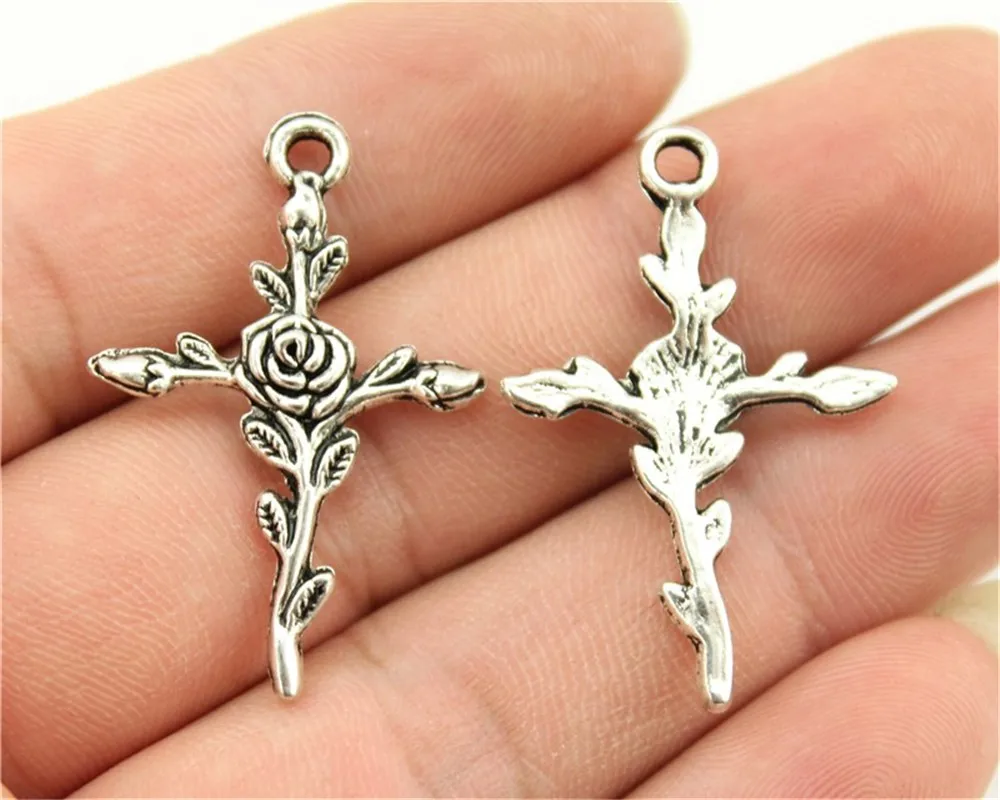WYSIWYG 6pcs 35x23mm Flower Pendants Cross Shaped Cross Flower Charm