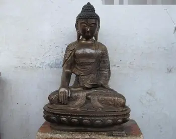 

18"Tibet Buddhism Bronze Copper carved Eight treasures Sakyamuni Buddha Statue