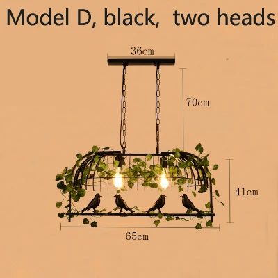 Винтажный подвесной светильник в виде птицы, железный Американский промышленный Лофт, бар, кафе, персональный E27 декор, подвесной светильник для прохода, лампа для птичьей клетки - Цвет корпуса: D black