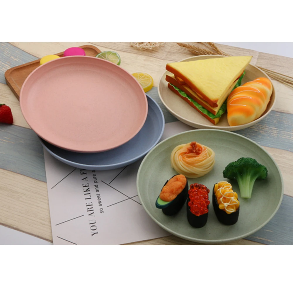 

Solid Color Eco Food Snack Dish Plate Wheat Straw Lunch Dinner Dessert Fruit Plate Tray Tableware